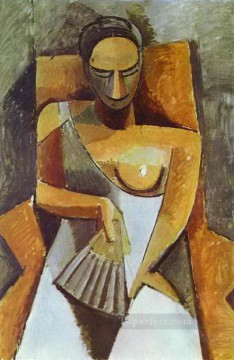  man - Woman with a Fan 1908 cubist Pablo Picasso